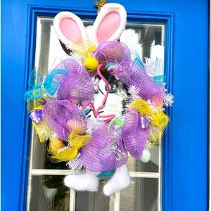 Fun Easter door wreath. 31 inches from top of bunny ears to bottom of bunny paws
